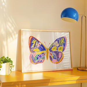 Boho Butterfly Art Print | Eclectic Gallery Wall Piece | Bright Abstract Art for Girls Room or Nursery | Instant Downloadable Print