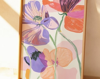 Soft Modern Floral Art Print – Pastel Poppy Wall Art for Home Decor