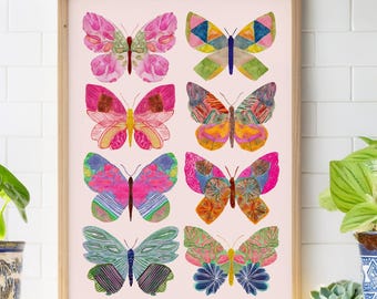 Colorful Butterfly Art Print for Girls Bedroom | Watercolor Butterflies Poster | Boho Butterfly Wall Art Printable | Dopamine Decor Art