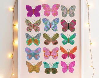 Whimsical Butterfly Art Download | Girls Room Printable Wall Art | Modern Maximalist Nursery Art Printable | Playful Kids Room Poster