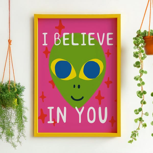 Póster de extraterrestre lindo para descargar digitalmente / Arte de pared extraterrestre divertido / Decoración de dopamina Impresión artística divertida e inspiradora