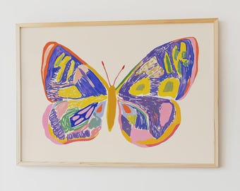 Colorful Butterfly Wall Art Print ‒ Boho Butterfly Poster for Kids Room or Office