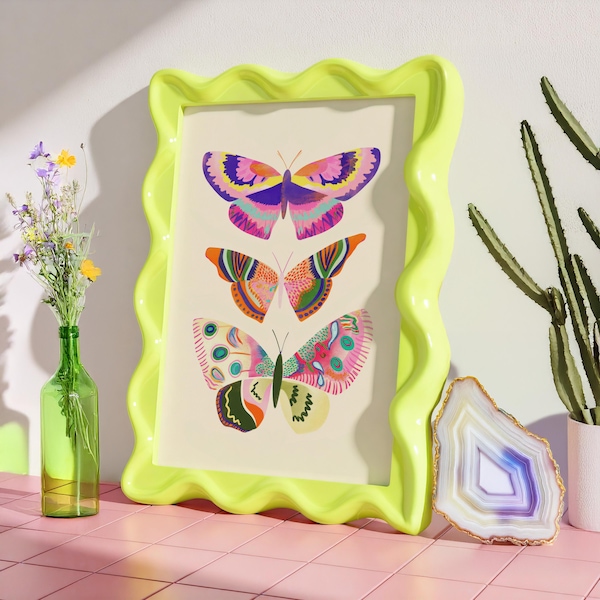 Colorful Butterfly Wall Art Print – Modern Maximalist Decor, Pink Purple Graphic Artwork, Eclectic Living Room Gallery Wall