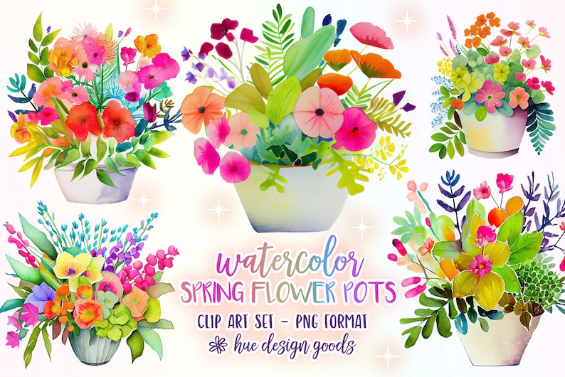 Colorful Spring Flower Pots Clip Art Images Beautiful - Etsy