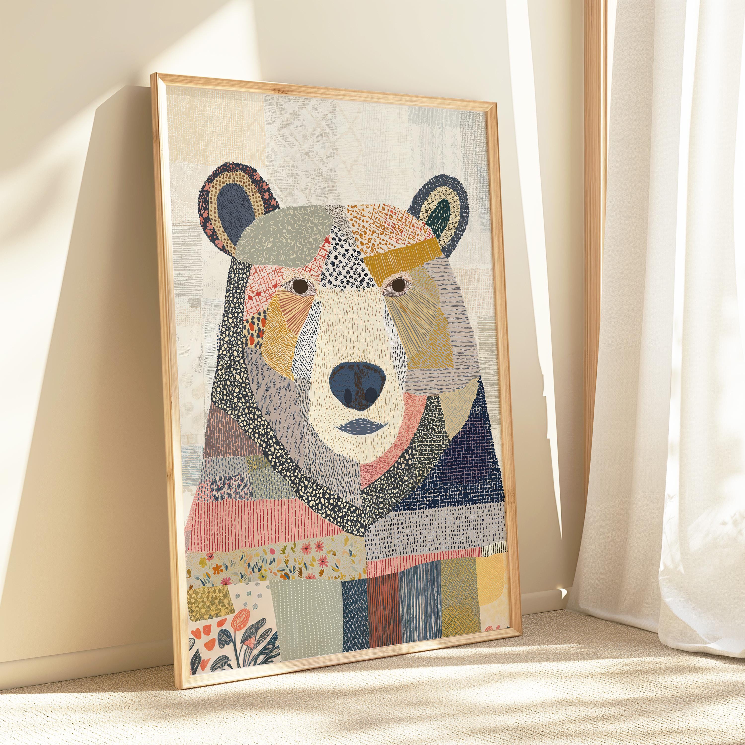 Patchwork Boar Patchwork Bear Art Print – Modern Folk Animal Wall Art Poster for ...
