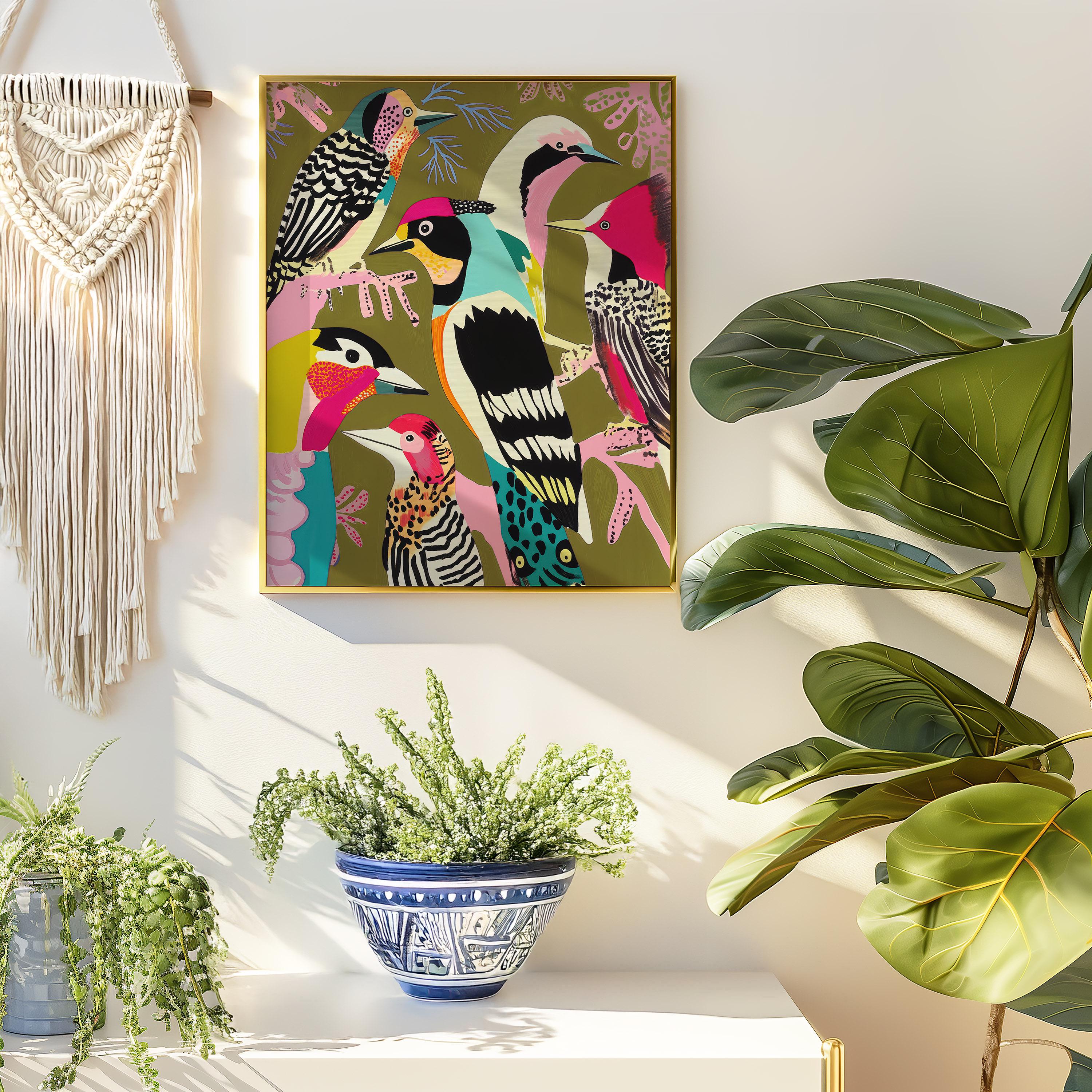 Colorful Designer Birds Art Print – Modern Maximalist Wall Art With ...