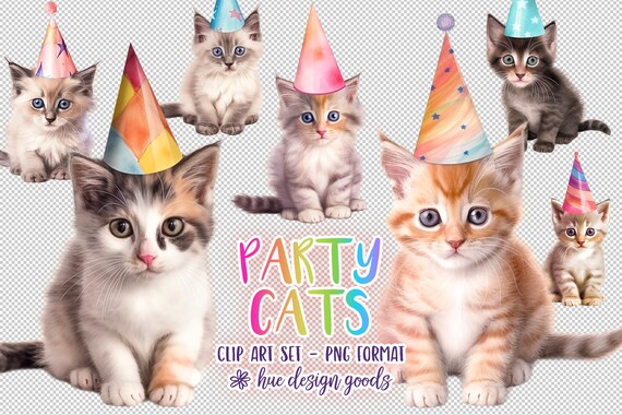 Cats Wearing Party Hats Clip Art Images Cute Birthday Party Kittens  Sublimation Clipart Watercolor Kitty Cats Party Hats Transparent Png - Etsy  Finland