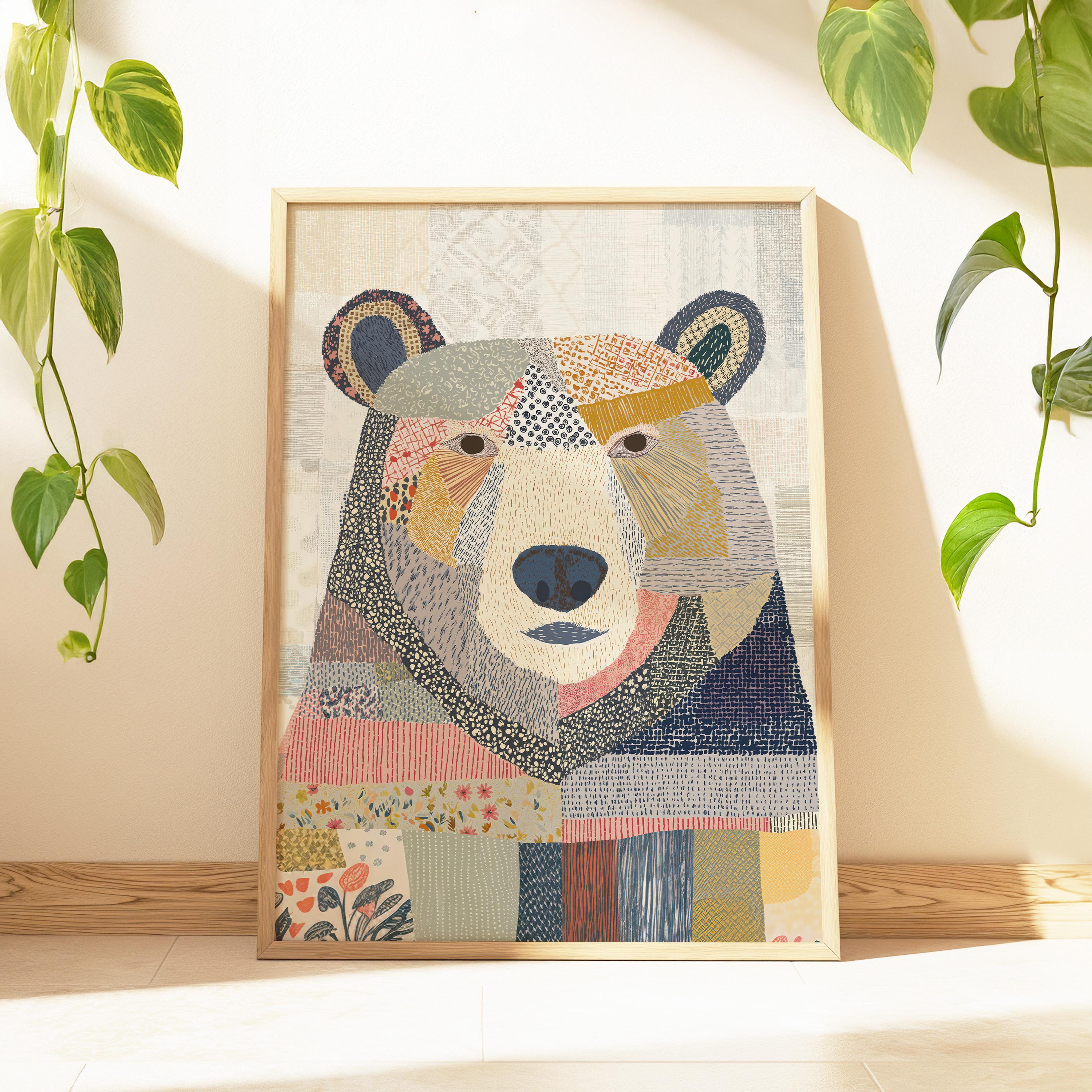 Patchwork Boar Patchwork Bear Art Print – Modern Folk Animal Wall Art Poster for ...