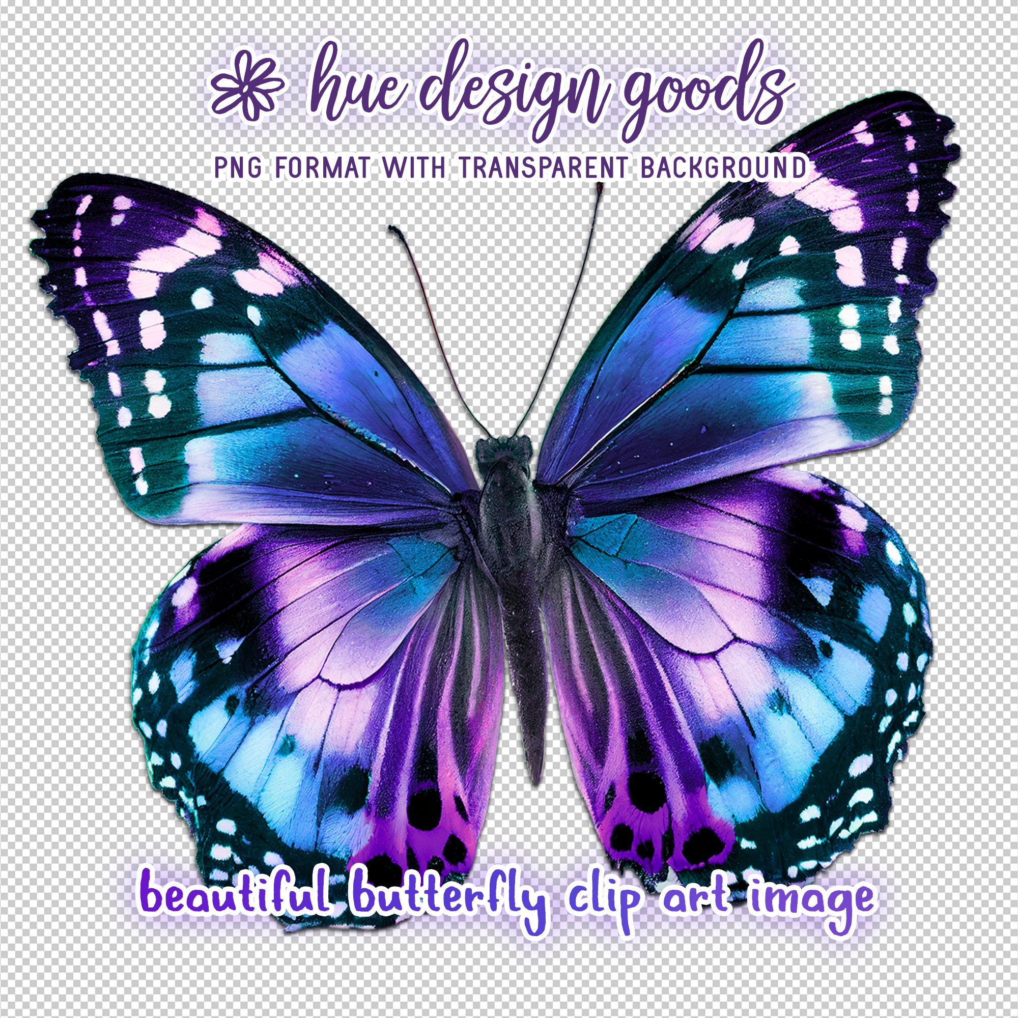 Beautiful Blue and Purple Butterfly Sublimation Clipart Image Realistic