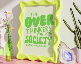 Overthinkers Society Wall Art Print | Retro Inspired Dopamine Decor Poster | Funny Home Office Artwork | Quirky Apartment Art