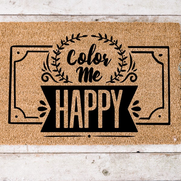 Color Me Happy Fußmatte – natürliche Kokosnuss-Fußmatte – stilvolle Fußmatte – Geburtstagsgeschenk – Willkommensmatte – Fußmatte