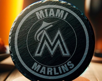 Miami Marlins Coaster, Baseball Sports Drinkware, 4" Round Coaster, Game Day Decor, Fan Gift, Men's Gift, Father's Day, Man Cave