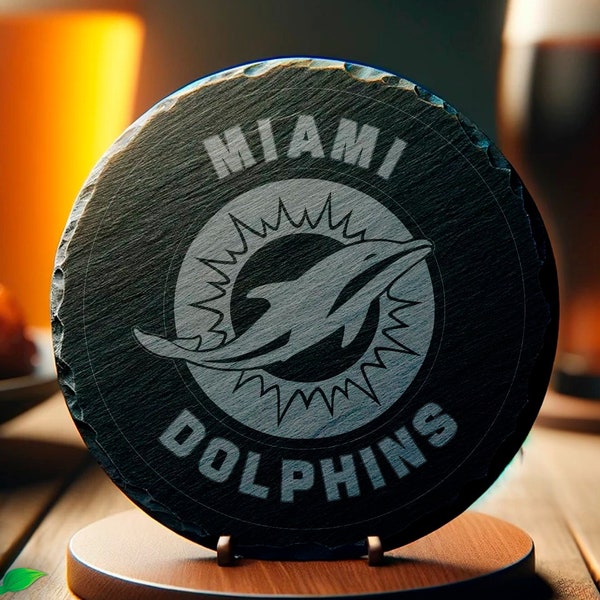 Miami Dolphins Inspired Coaster, Black and White Nautical Theme, Home Bar Accessory, Sports Fan Drinkware