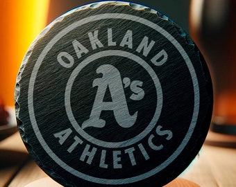 Oakland Baseball Inspired 4" Coaster, Baseball Sports Drinkware, Round Coaster, Game Day Decor, Fan Gift, Men's Gift, Father's Day