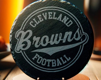Cleveland Inspired Football Coaster Set, Perfect for Fans, Home Tailgate Party Decor, Man Cave Accessory, Gift for Sports Enthusiast