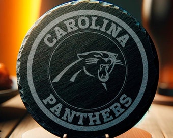 Carolina Panthers Inspired 4" Coaster,  Baseball Sports Drinkware, 4" Round Coaster, Game Day Decor, Fan Gift, Men's Gift, Father's Day