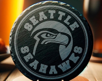 Seattle Seahawks Inspired 4" Coaster, Sports Team Engraved Drinkware Accessory, Man Cave Decor, Football Fan Gift, Father's Day, Men's Gift