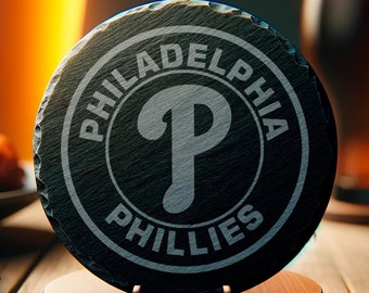 Philidelphia Phillies Coaster, Baseball Sports Drinkware, 4" Round Coaster, Game Day Decor, Fan Gift, Men's Gift, Father's Day, Man Cave