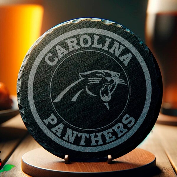 Carolina Panthers Inspired Coaster, Black and White Drink Rest, Football Fan Gift, Home Bar Accessory, Man Cave Decor