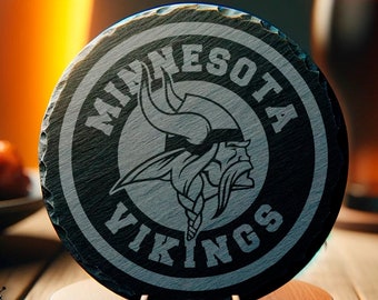 Minnesota Vikings Inspired 4" Coaster, Engraved Slate Coaster, Football Fan Home Decor, Sports Team Bar Accessory, Father's Day Gift
