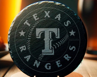 Texas Rangers Inspired 4" Coaster, Baseball Sports Drinkware, Engraved Round Coaster, Game Day Decor, Fan Gift, Men's Gift, Father's Day