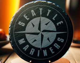 Seattle Mariners Slate Coaster, Baseball Sports Drinkware, Game Day Decor (4" Round)
