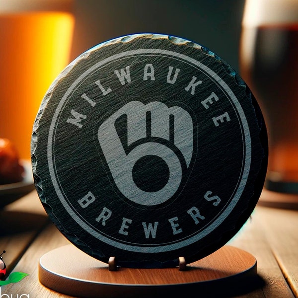 Milwaukee Brewers Coaster, Baseball Sports Drinkware, Round Coaster, Game Day Decor, Fan Gift, Men's Gift, Father's Day, Man Cave