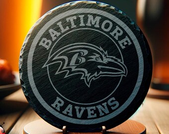 Baltimore Ravens Laser Engraved Slate Coaster, Football Fan Drinkware