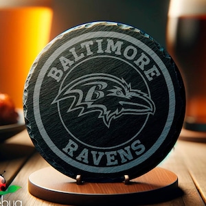 Baltimore Ravens Inspired 4&quot; Coaster, Football Coaster, Laser Engraved Slate, Wedding, Birthday, Anniversary, Father&#39;s Day, Men&#39;s Gift