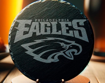 Philadelphia Football Team Coaster, Monochrome Sports Drinkware, Round Coaster Set, Game Day Decor, Fan Gift, Men's Gift, Father's Day
