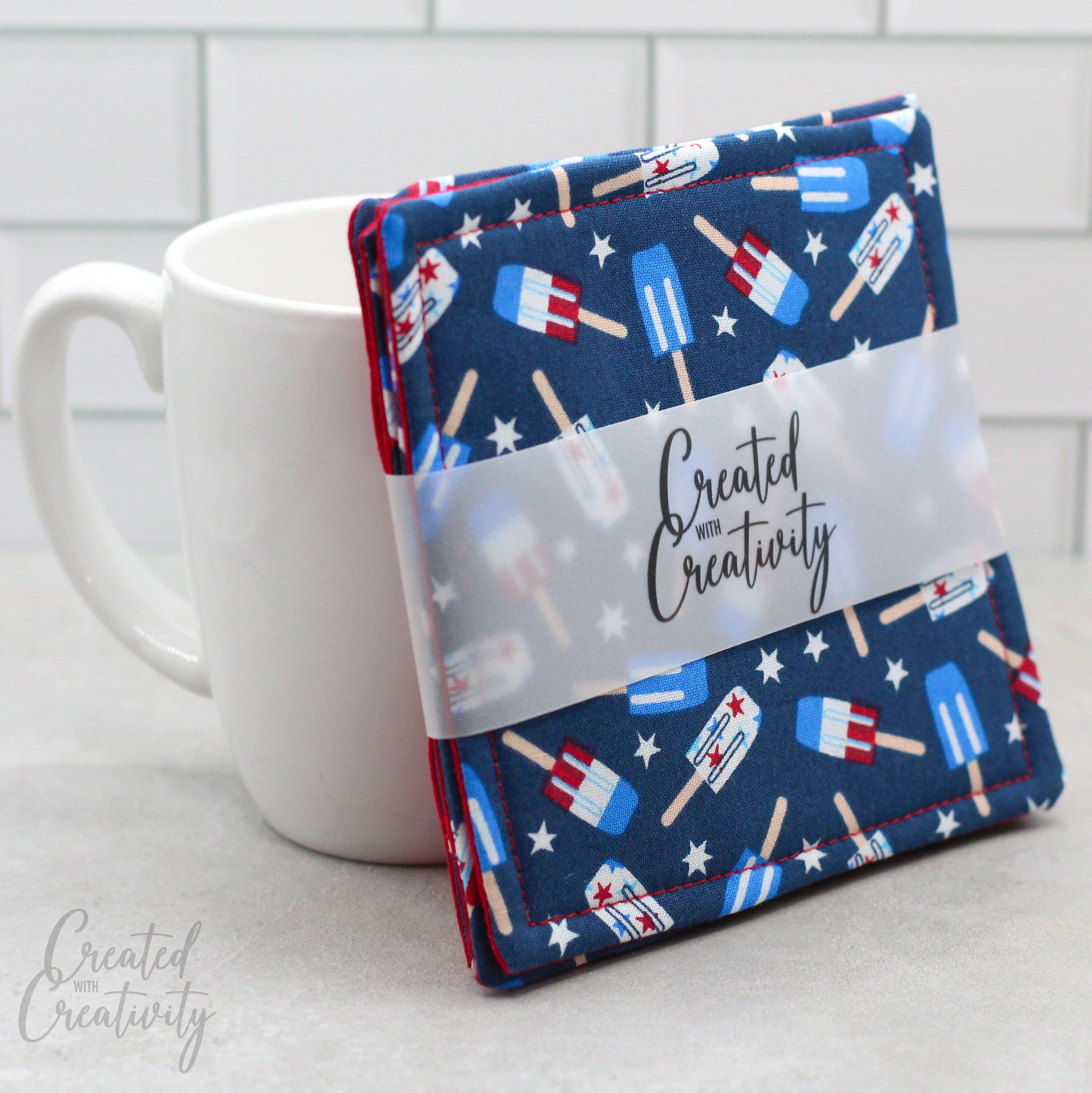 Popsicle Mug Rug Pattern Red White & Blue Popsicle Fabric Coaster | Cotton | Mug Rug | Set of 4 ...