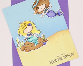 Tarjeta de cumpleaños de sirena hecha a mano / Que tengas un cumpleaños maravilloso / Linda tarjeta de cumpleaños para niños / Temática del océano / Tarjeta de cumpleaños para niña