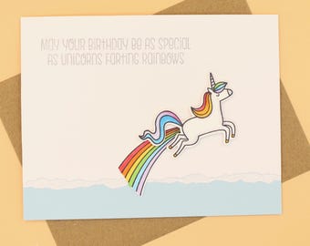 Tarjeta de cumpleaños de unicornio divertida / Que tu cumpleaños sea tan especial como los unicornios tirando pedos de arcoíris / Tarjeta interactiva Wobbler / Hecha a mano
