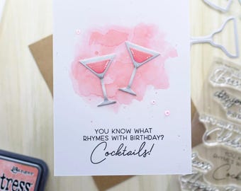 Tarjeta de cumpleaños divertida / ¿Sabes qué rima con cumpleaños? ¡Cócteles! / Tarjeta de felicitación de cumpleaños humorística / Para amigos y seres queridos