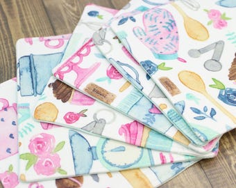 Kitchen & Tea Party Coasters | Set of 6 | Cloth Drink Coasters | Gift For Home