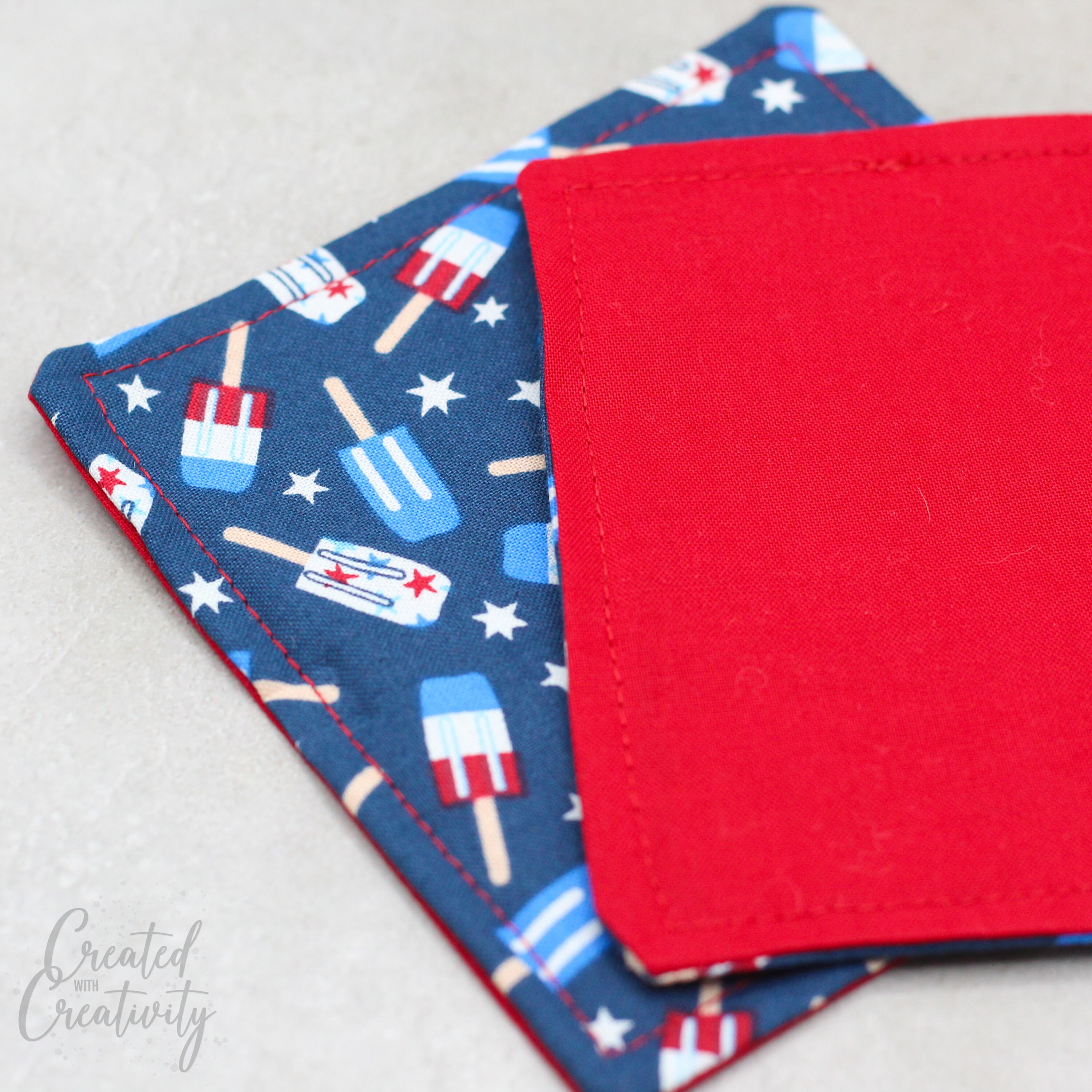 Popsicle Mug Rug Pattern Red White & Blue Popsicle Fabric Coaster | Cotton | Mug Rug | Set of 4 ...