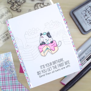 Cute Cat Birthday Card | Birthday Celebration | Adorable Animal Card | Cake Theme | Funny Birthday Card | Handmade Greeting Card