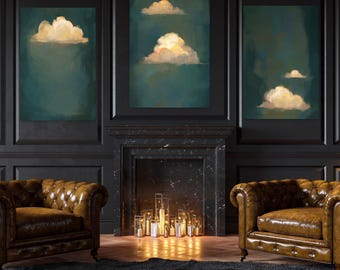 Watercolor Cloud Canvas Art: Minimalist Triptych Set