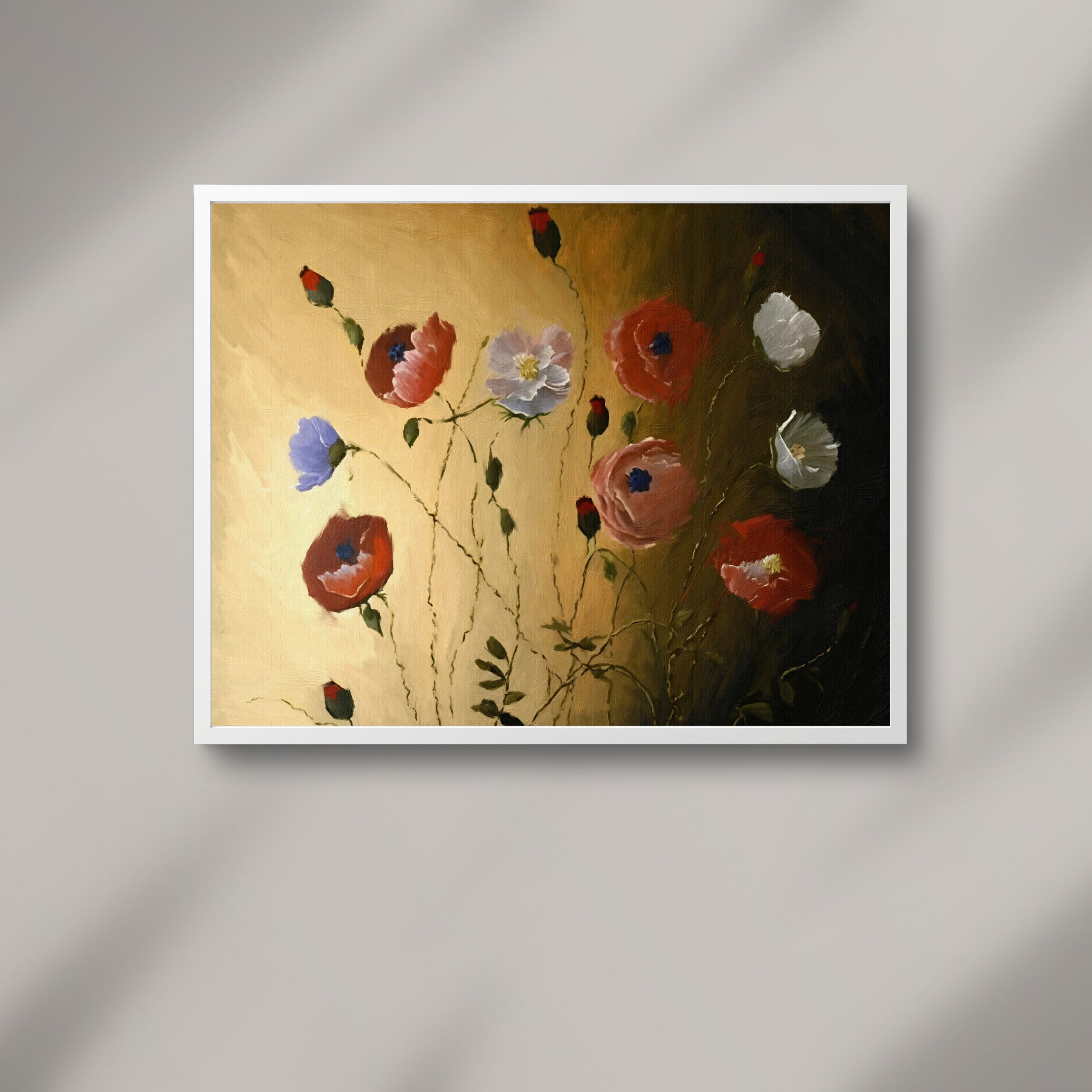 Vintage Flower Painting, Floral Art Print, Landscape Painting, Vintage