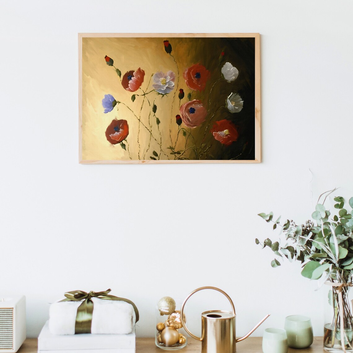 Vintage Flower Painting, Floral Art Print, Landscape Painting, Vintage