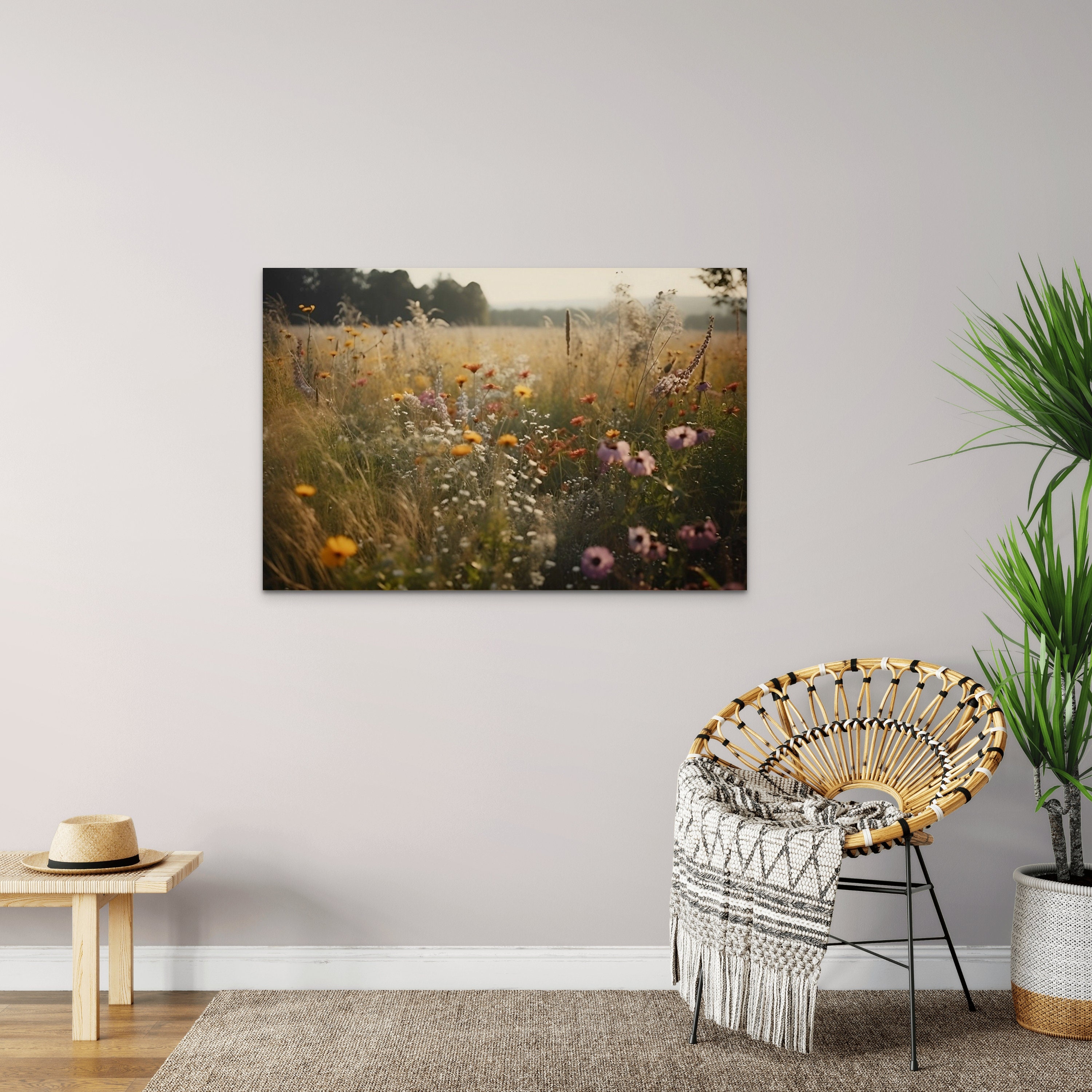 Wildflower Field Landscape Printing Large Wall Art Canvas - Etsy