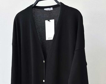 Elegant Black Maxi Length Buttoned Mercerized Cardigan - Chic Women's Long Knitwear - Stylish Black Cardigan for All Seasons,(KH-1804)