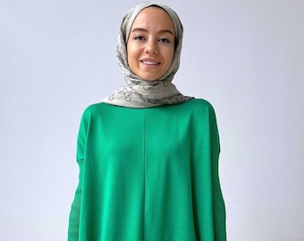 Elegante túnica verde mercerizada: moda discreta para mujer, diseño cómodo y fluido, prenda versátil, informal o formal, ideal como regalo, KH-1747