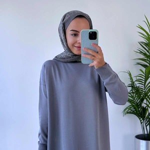 Gray Mercerized Knitwear Dress - Elegant Full-Length Sweater Dress for Casual & Modest Fashion | Soft Ribbed Knitwear | Etsy Sale,(KH-1885)