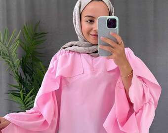 Elegantes schwarzes Hemd mit Rüschen-Detail für Frauen - Bescheidene Modebluse mit fließendem Design, perfekt für lässige und formelle Anlässe, (KH-1983)