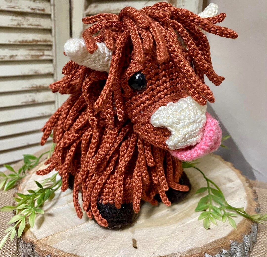 Crocheted Highland Cow Stuffed Animal Amigurumi Egyptian Cotton Yarn