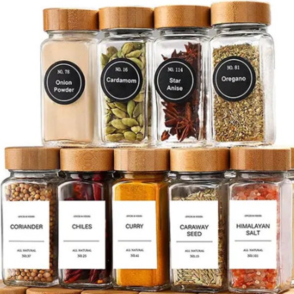 Spice Jars With Bamboo Lids Etsy UK