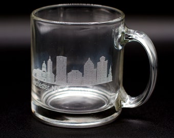 Glass Mug with Engraved Rochester New York Skyline