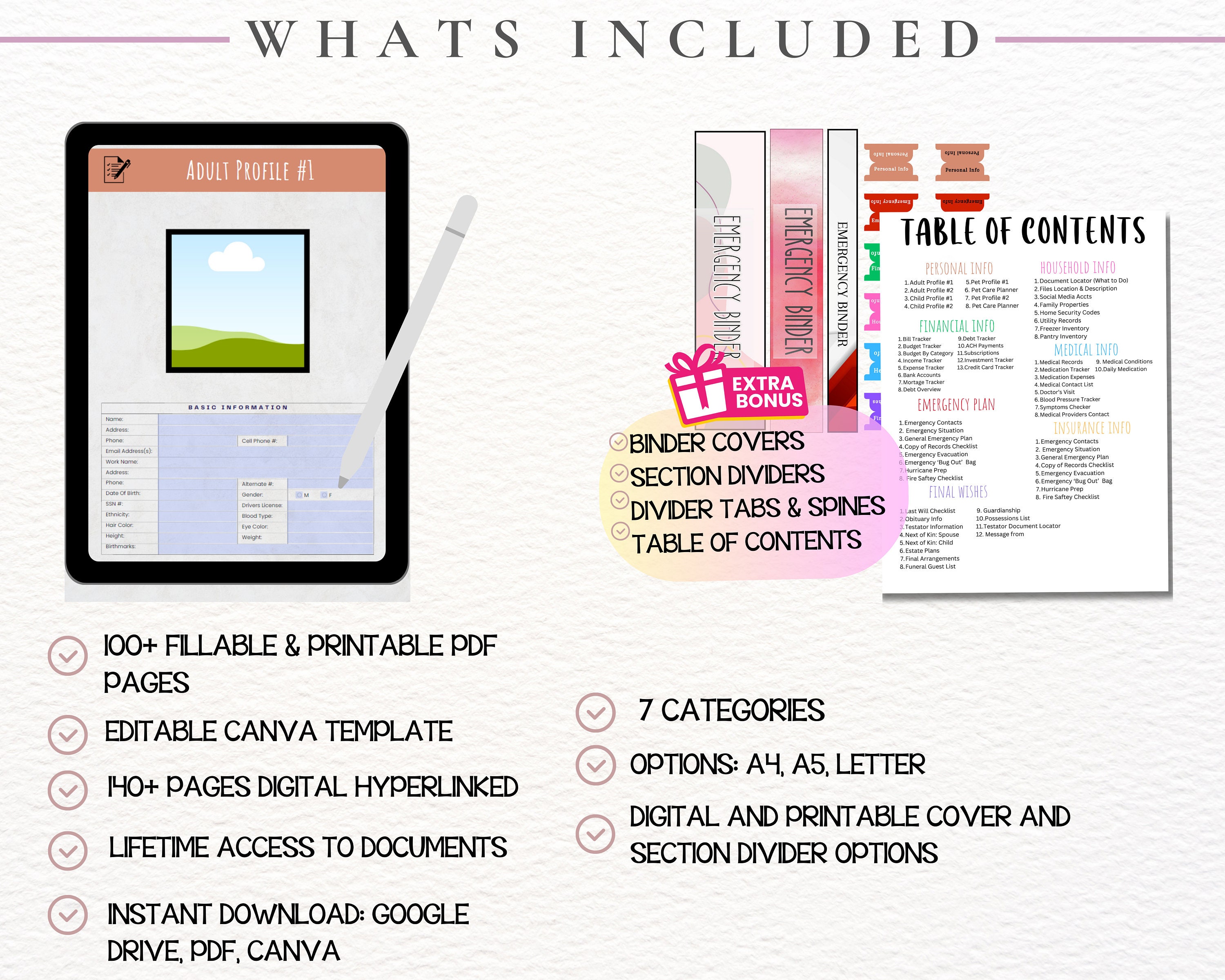 Digital Emergency Binder Planner, Fillable Printable PDF - Etsy