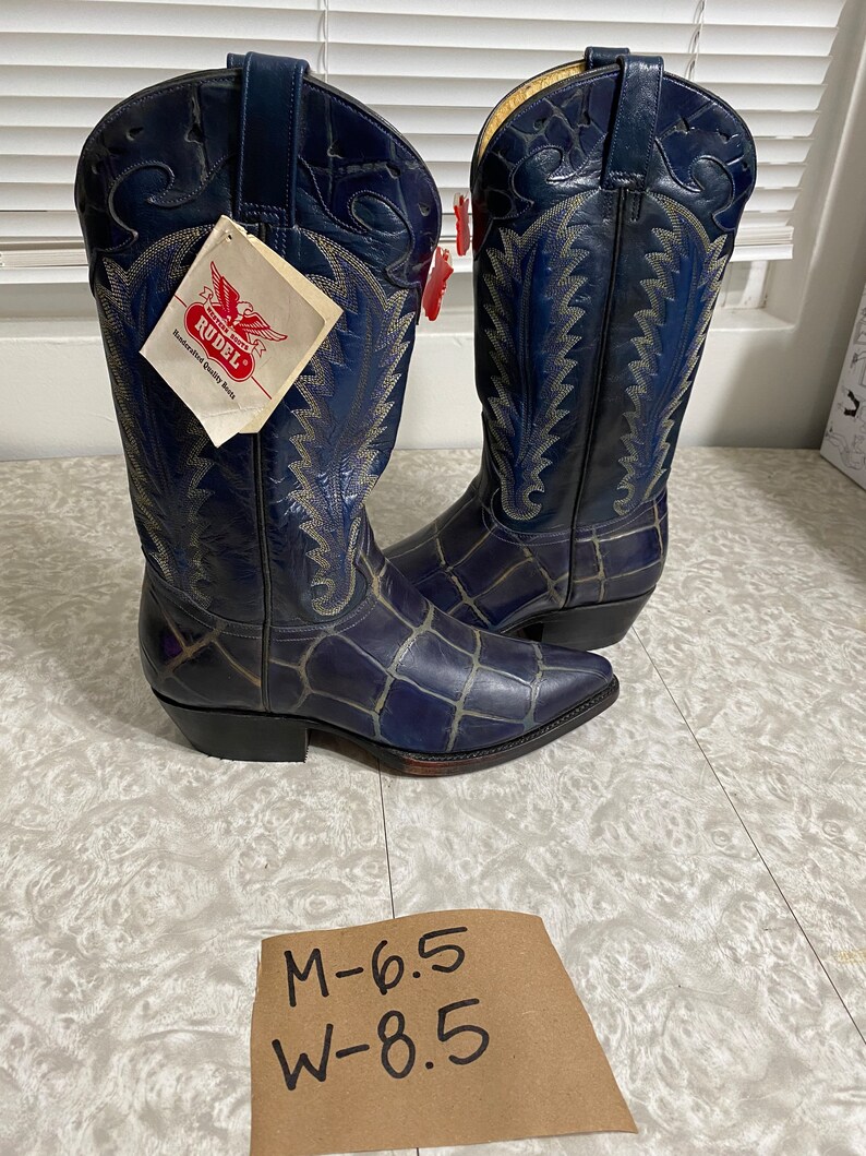 Vintage Navy Blue Cowboy Boots Etsy
